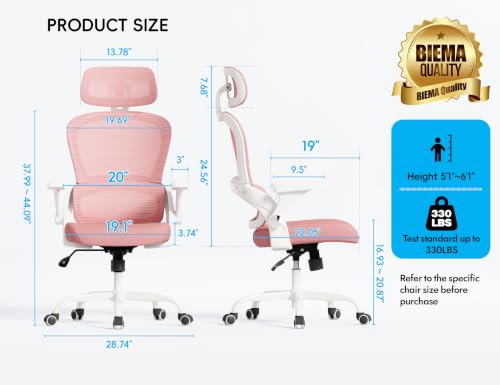 Image of TRALT Office Chair - Ergonomic Office Chair with Back Support, Home Office Desk Chairs, 330lbs Wide Seat Big and Tall Office Chairs with Headrest, Comfy Desk Chairs (Pink)