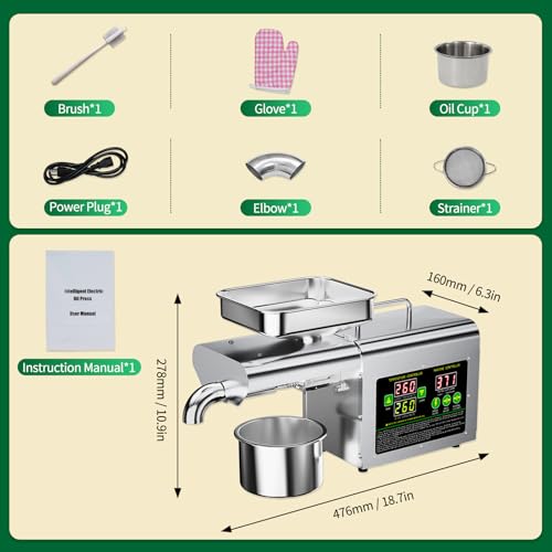 Home Commercial Automatic Oil Press Machine,820W-220V Stainless Steel Cold and Hot Press Oil Extractor for Peanut Sesame Coconut Soybean Sunflower Seeds Walnuts