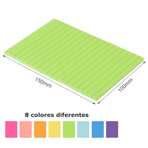 ZCZN Notas Adhesivas con Rayas, Pack de 8 Bloc de Notas,100 x 150 mm Notas Autoadhesivas, 40 Hojas por Bloc, Total de 320 Hojas, 8 Colores - imagen 2
