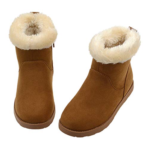 Vonair Girls Fuzzy Warm Winter Short Boots with Furry Faux Fur Lining Bootie Shoes for Toddler Little Big Kids Girls