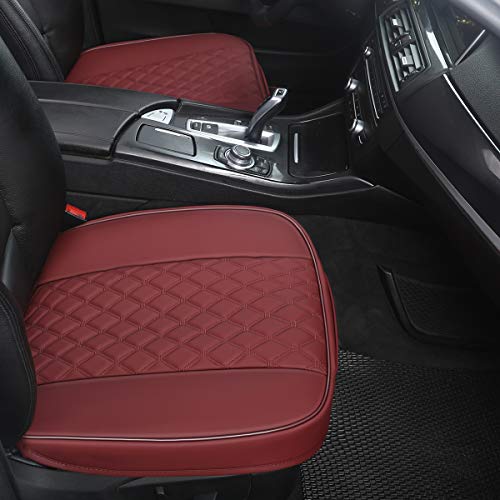 Image of Black Panther 1 Pair PU Car Seat Covers, Front Seat Protectors Compatible with 95% Vehicles,Diamond Pattern Embroidery,Anti-Slip & Full Wrapping Edge (W 21.26''xD 20.86 inch) - Burgundy