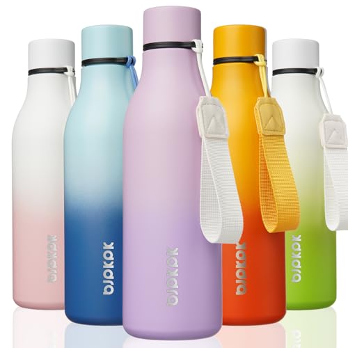 BJPKPK Insulated Water Bottles, 18 oz Stainless Steel Metal Water Bottle with Strap, BPA Free Leak Proof Jugs, Mugs, Flasks, Reusable Thermal Flasks for Sports & Travel, Dreamy Purple
