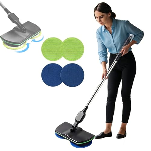Trapeador Eléctrica Giratoria Inalámbrica, Mopa Pulidora Barredora, con 2 Almohadillas Microfibra y 2 Almohadillas Pulido,Manual Limpiador de Suelos para el hogar,giratoria en 180°