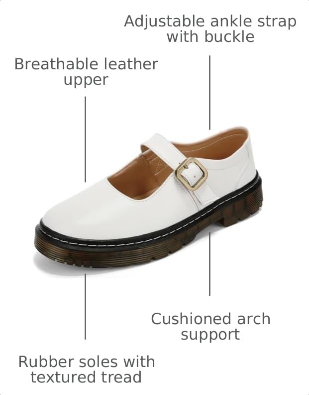Image of Women's Mary Jane Flat Shoes Comfort Platform Buckle Ankle Strap Flats Breathable Slip On Lightweight Office Work Shoes White,8 US