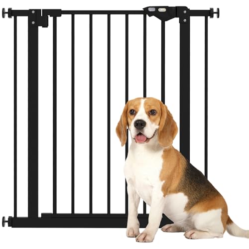 PawHut Türschutzgitter Treppenschutzgitter Türgitter ohne Bohren mit Auto-Close Treppengitter für Breiten 74-80 cm Beidseitig Schwenkbar Metall Schwarz