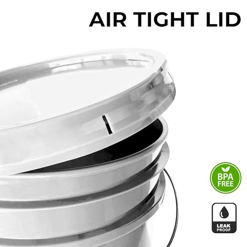 5-Gallon White Bucket Pail Container with Lid | Metal Handles with Plastic Grip for Easy Carrying | Multi-Use | Easy Stack and Store | Heavy-Duty 90MIL Extra Durable | Food Grade | BPA Free - 1 Pack - Thumbnail 4