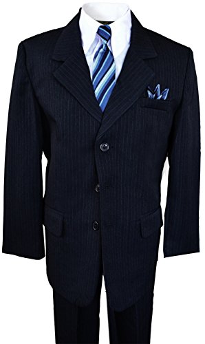 Boys Pinstripe Suit in Grey with Matching Tie Size 2-20 (5, Dark Navy Blue) - Thumbnail 3