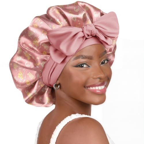 Image of YANIBEST Adjustable Silk Bonnet for Sleeping Women Double Layer Satin Bonnet Reduce Friction Prevent Frizz Curly Hair