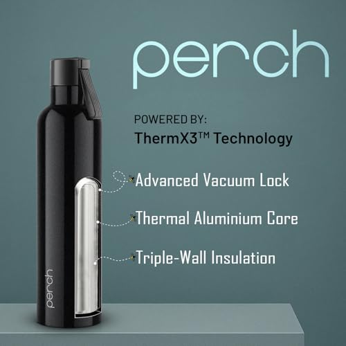 Image of Perch Oasis Pro Insulated Steel Water Bottle | ISI Certified Hot & Cold Flask - 760ml | BPA-Free, Leakproof, Travel-Friendly Bottle for Office, Gym & Home (Knight Black)