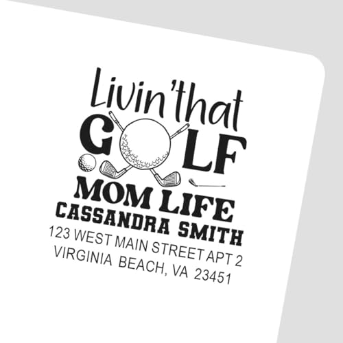 Image of Golf Mom Vibes, Mom Gift - Personalized 3 Line Rubber Stamp, Standard, 1-5 /8 Square, Unique Enthusiast Present, Ideal for Mothers Day, Birthday, or Special Occasion, Lovers