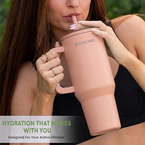 Image of CHKOKKO Stainless Steel Tumbler with Straw & Side Handle 1200ML Leak-Proof Travel Mug | Hot and Cold Double Insulated 1.2L Premium Water Bottle for Travel Gym & Office Use