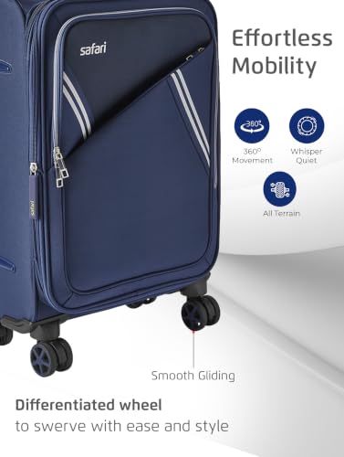 Image of Safari Swift Neo Set of 3 Cabin, Medium & Large Soft Luggage Trolley Bag with Dual Wheels, Polyester, Expandable, 8 Wheels, Travel Bag, Suitcase for Travel, Trolley Bags for Travel, Blue