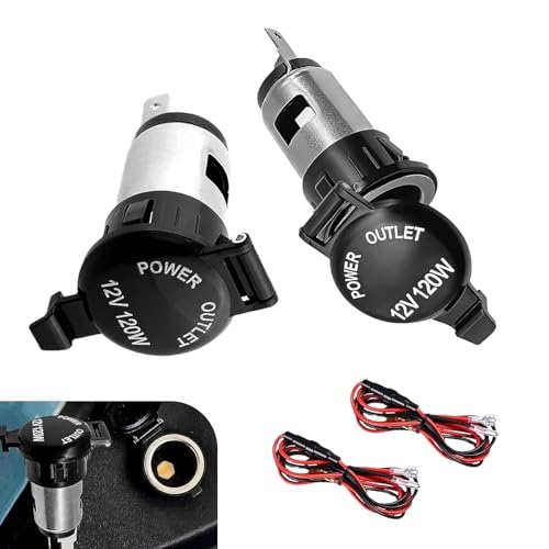Fiknonk 2 PCS Cigarette Lighter Adapter, 12V Female Power Outlet Socket with Waterproof Cap, Overload Protection for Charging Devices, Universal for Most Cars, Trucks, SUVs (Black)