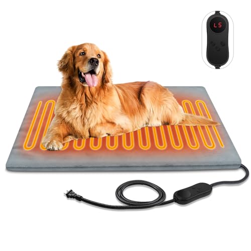 Large Pet Heating Pads for Dogs & Cats Outdoor, 35.4*23.6inches Dog Cat Heating Pad Bed Outdoor Waterprooof, Warming Heated Cat Dog Bed Blanket Outside, Heated Pet Mat, Gifts for Cats Dogs in Winter