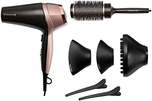 Remington suszarka do włosów z jonizacją, 3 ust. temperatury i 2 ust. nawiewu, tryb Turbo, koncentrator, 2 klipsy, dyfuzor i szczotka 45mm, lekka, moc 2200W, czarna, Curl&Straight Confidence PRO D5707