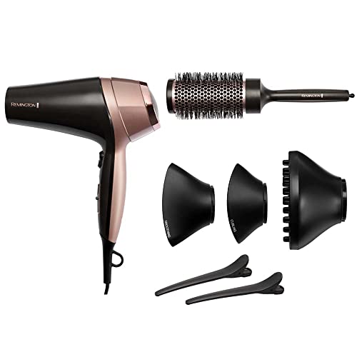 Foto von Remington Haartrockner Ionen [Locken & Wellen & Glatt] Curl-Straight (2200W, inkl 3 Stylingaufsätze: konisch & Locken-Stylingdüse & Diffusor, 45mm Rundbürste & Klammern, 3 Heiz-& 2 Gebläsestufen)D5707