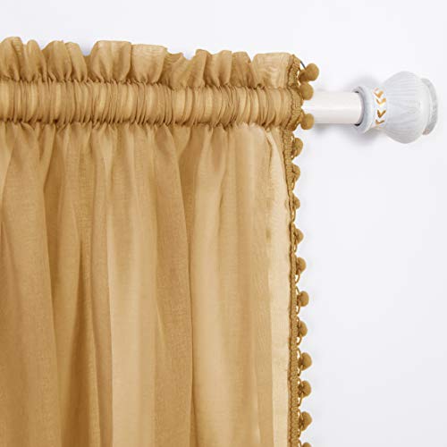 Elegant Comfort Semi-Sheer Pom Pom Tassels Curtains, 2 Panels Set, with 2inch Rod Pocket