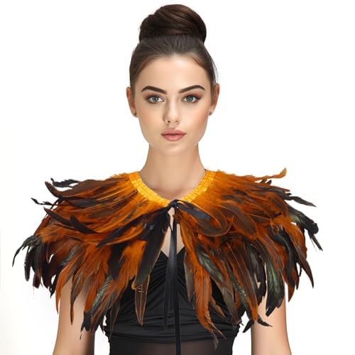 Gothic Black Feather Shawl Victorian Costume Shrug Halloween Cosplay Feather Wrap Lace Neck…