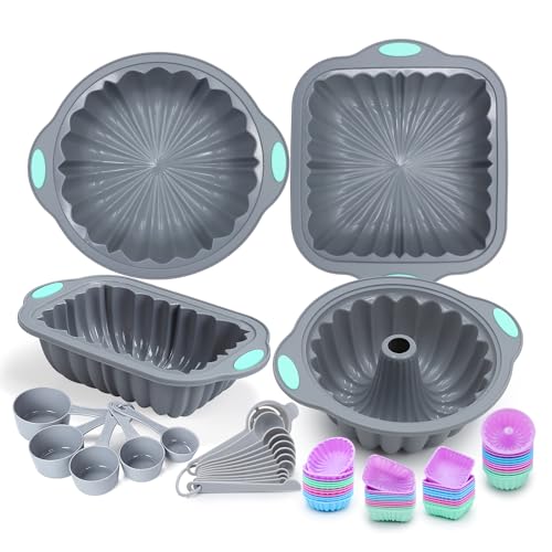 Discover 69-Piece Silicone Baking Ensemble, Non-Stick Bakeware Collection with Cake Pans, Muffin Cups, Food-Grade Silicone Moulds for Cakes, Bread, Muffins, Brownies, Light Grey