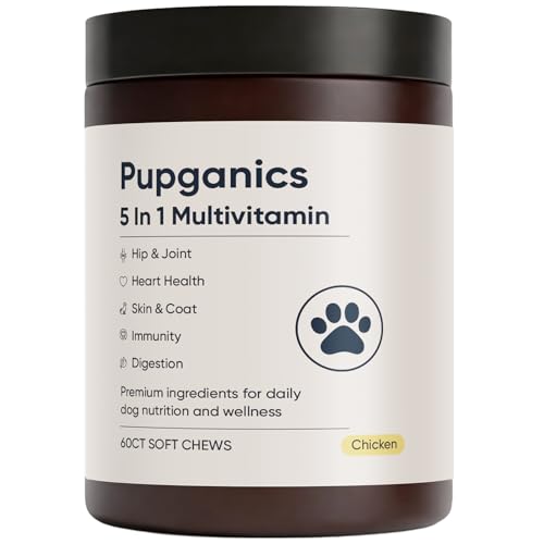 Pupganics Multivitamin Soft Chews for Dog Dog Vitamins and Supplements for Immune System Joint Support Skin Gut Health with Probiotics Glucosamine Vitamin A/D3/E Chicken Flavor 60 Count (1)