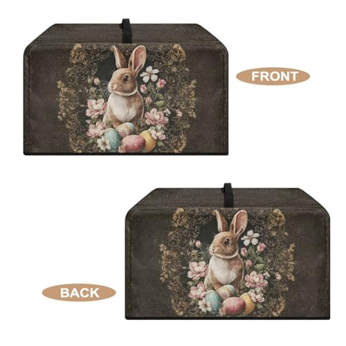 Image of Microwave Cover for Countertop Convection Ovens, Easter Decor Electrical Appliance Protector Kitchen Decor, L, 20.9 x 15.7 x 12.4 Inches, Retro Floral Bunny Easter Egg Brown