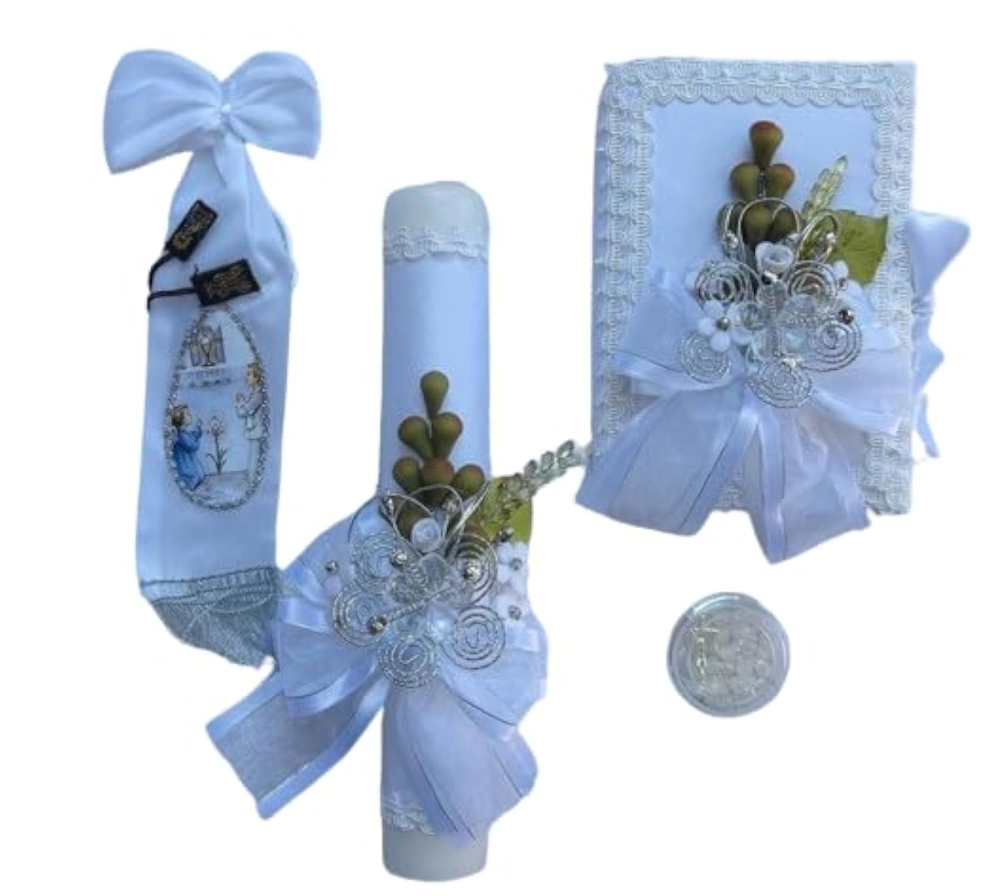 First Communion Candle Set for Boy with Grapes