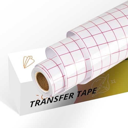YRYM HT Transfer Tape for Vinyl -12 x 12 FT w/Red Alignment Grid Transfer Paper Medium Tack Vinyl Transfer Tape for Adhesive Vinyl for Signs Stickers Decals Walls Doors & Windows