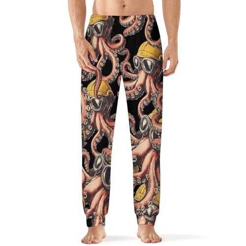 Vintage Octopus Workers Men's Pajama Bottoms Sleep Lounge Soft Comfy Pants Sleepwear