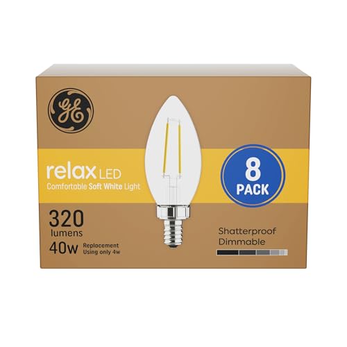 GE Relax LED Light Bulbs, Candle Light, Soft White, 40 Watts, Clear Decorative B11 Bulbs, Small Base (8 Pack) - image 1