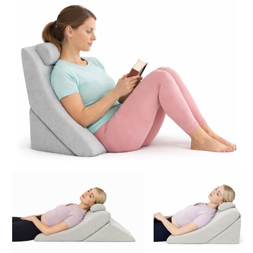 Kalicou Coussin de Lecture - Oreiller Dossier, Appui-tête Réglable, Mousse Mémoire de Forme, Housse Amovible Respirante & Antidérapante, Poignée -...