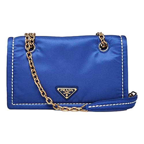 Prada Indaco Blue Tessuto Nylon Chain Flap Shoulder Bag 1BD199