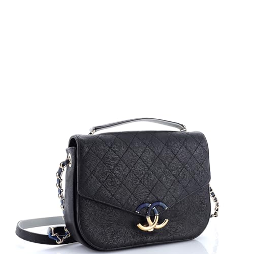 Pre-Loved Thread Around Flap Bag Quilted Caviar Medium, Black2
