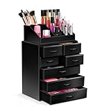 Sorbus Makeup Organizer, Brush Holder and Make Up Storage Drawers - Acrylic Makeup organizer for vanity, Bathroom - Cosmetic Display Cases with 3 large, 4 Small Drawers & 1 Tray for Makeup Brush