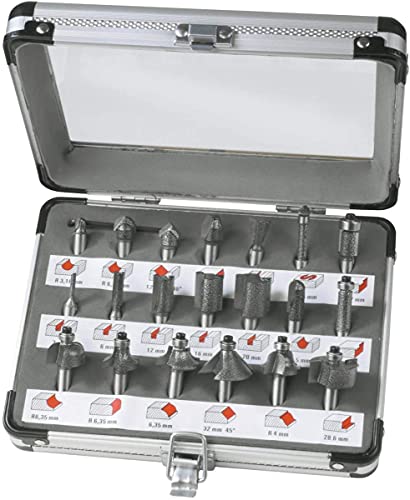 FERM Jeu de 20 Fraises - pour défonceuses - Avec coffret en aluminium