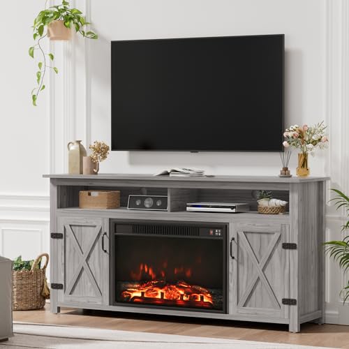 image for Furmax Farmhouse Fireplace TV Stand for TVs Up to 65 Inch Highboy Ente