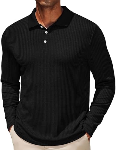 COOFANDY Men's Casual Polo Shirts Long Sleeve Textured Knit Tee Shirt Wrok Tshirts
