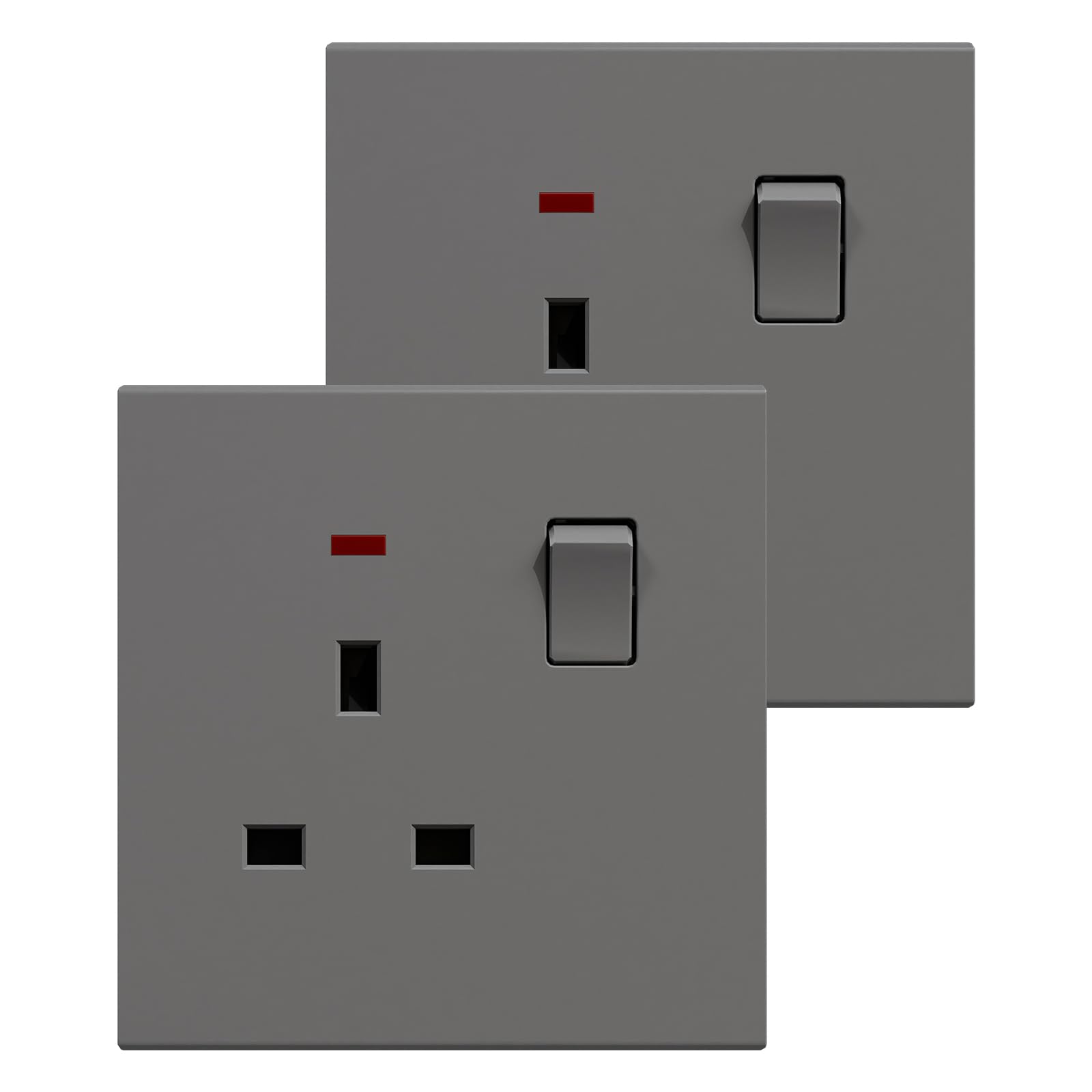 BSEED Single Socket 2 Pack, Electrical Single Switched Power Plug Wall Socket with LED Indicator, PC Wall Plate Outlet, Grey, 13A
