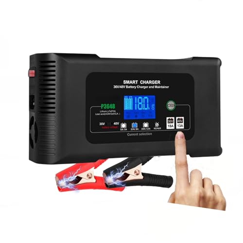 Cargador de batería inteligente de 36 V/48 V y 18 A para baterías de LiFePO4/AGM/Plomo-ácido de coche, con 4 modos, reparación por pulsos y autoprueba para carritos de golf, SUV,autocaravanas,camiones