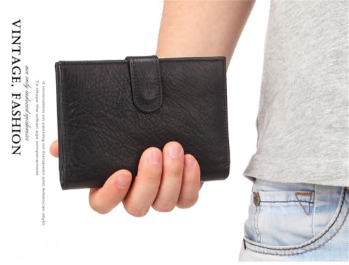 Mens Wallet with Snap Button Closure Large RFID Blocking Bifold Wallets Genuine Leather Card Holders3