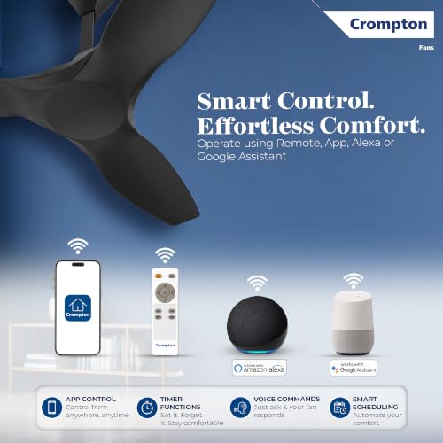 Image of Crompton New SilentPro Enso Senze 1200mm iOT BLDC Ceiling Fan | Premium Design | Wi-Fi, Bluetooth & Remote | Alexa & Ok Google |2x Low Noise |~50% Energy Savings | 4 Year Brand Warranty | Matte Black