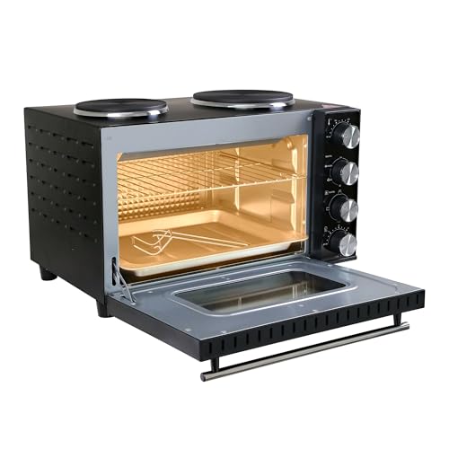 HomeTronix 30L Mini Oven: Grill Baking Cooking, Compact & Portable Design, Double Hot Plate, 3 Cooking Functions, Accessories Included - Efficient and Classic