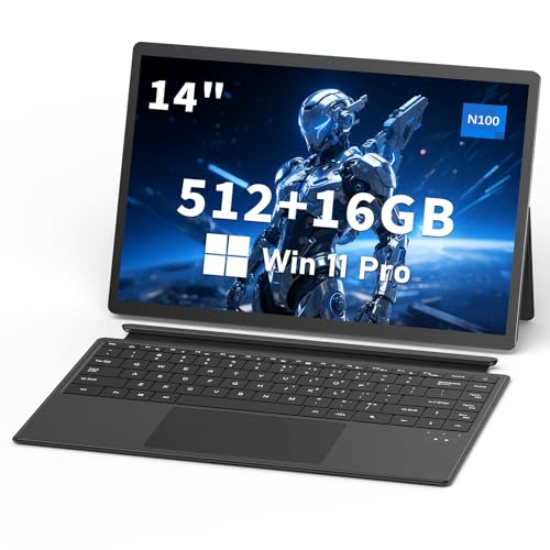 FUNYET Computer Portatile 2 in 1 Laptop, sistema Win 11 14 pollici,Portatil processore N100, 16GB di RAM + 512GB di SSD, tastiera retroilluminata, touchscreen e porta Type C，Notebook 2in1 Tablet