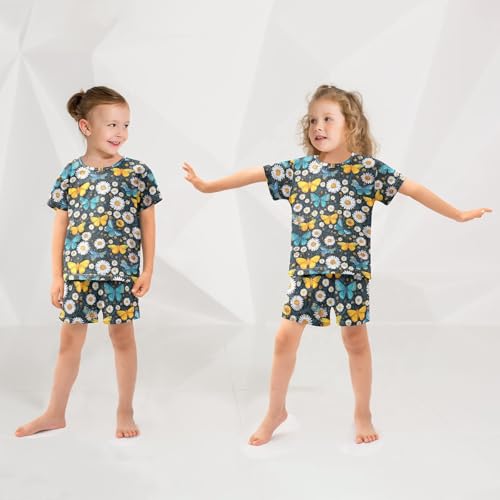 Pajama Sets Butterflies Daisies Pattern Short Sleeve Summer Sleepwear 2 Piece Pjs4