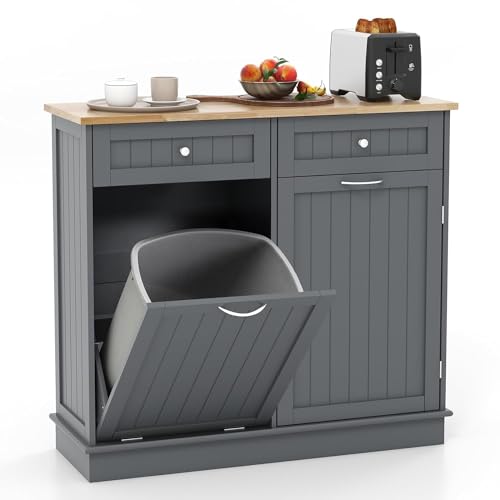 GOPLUS Buffet Cuisine avec 2 Tiroirs Coulissants, 97 x 33 x 90CM, Meuble de Cuisine, Étagère Réglable, Plateau Grand pour Salon, Armoire Inclinable Convient...