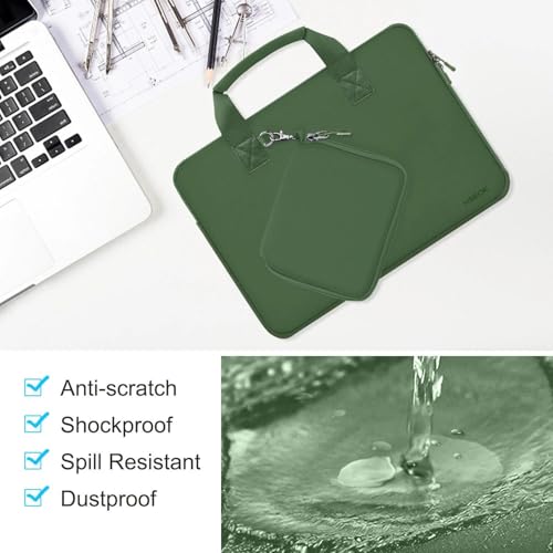 Image of Hseok Laptop Sleeve 13.3-14 inch Case with Small Pouch, Neoprene Computer Bag Compatible with MacBook Pro 14 inch M4 /M3 /M2 /M1 2025-2021, Mac Air /Pro 13.3 inch and Most 13-14 inch Notebooks,Olive Green