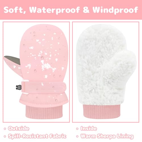 Olreco Toddler Snow Gloves Toddler Mittens 18-24 Months Baby Mittens 6-12 Months Waterproof Toddler gloves 2T Baby Girl Mittens