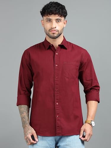 Image of Men Slim Fit Solid Spread Collar Casual Shirt
