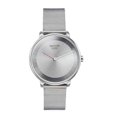 Image of Sonata Sleek Grey Dial Stainless Steel Strap Analog Watch for Women-8191SM01