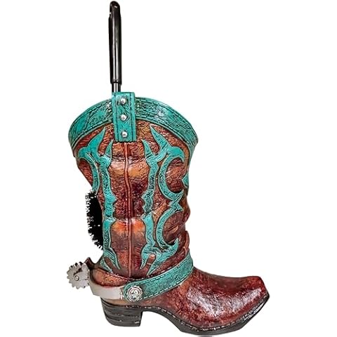 Granatan Cowboy Boot Toilet Brush Holder, Vintage Turquoise Bathroom Accessories, Rustic Bathroom Decor Cover