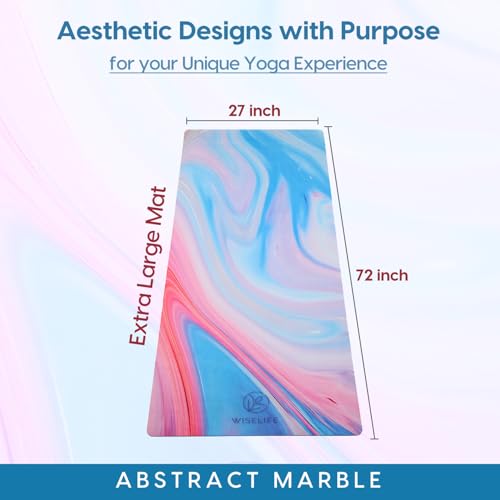 Image of WiseLife PU Natural Rubber Yoga Mat | XL & Extra Wide | Anti-Skid & Slip-Resistant | with Carry Strap - Perfect for Yoga & Workouts (Abstract-Marble)